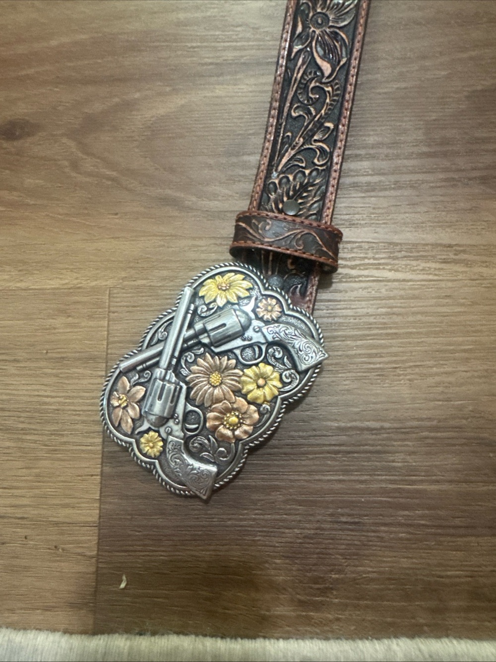 Tony Lama Leather Bandit Queen Belt Buckle Belt Size 36 - Picture 2 of 6